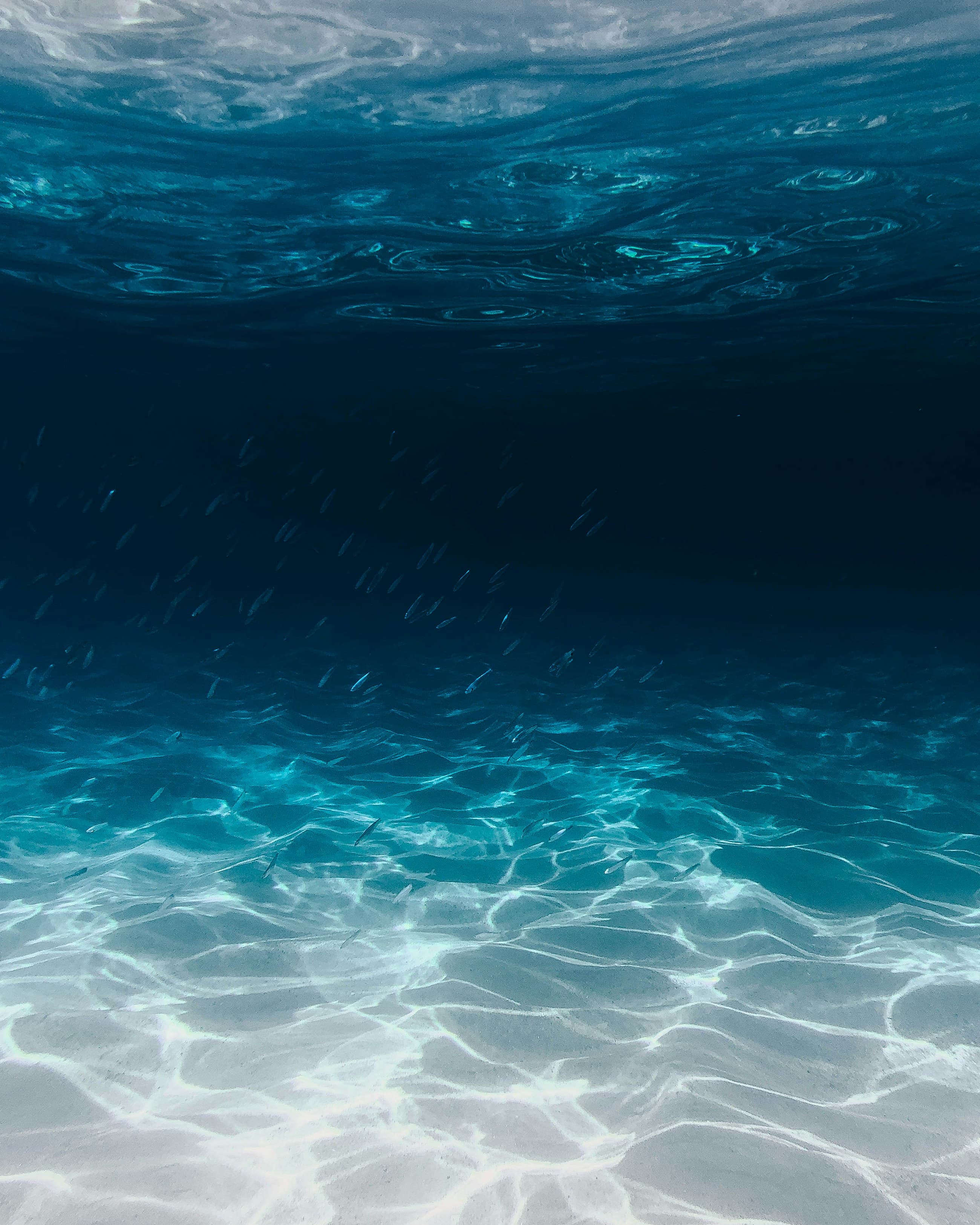 Deep blue open water with light fading into the distance.